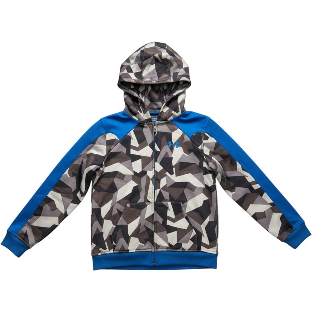 Under Armour Boys Youth Medium Full Zip Hoodie Geometric Camo Blue Grey Jacket